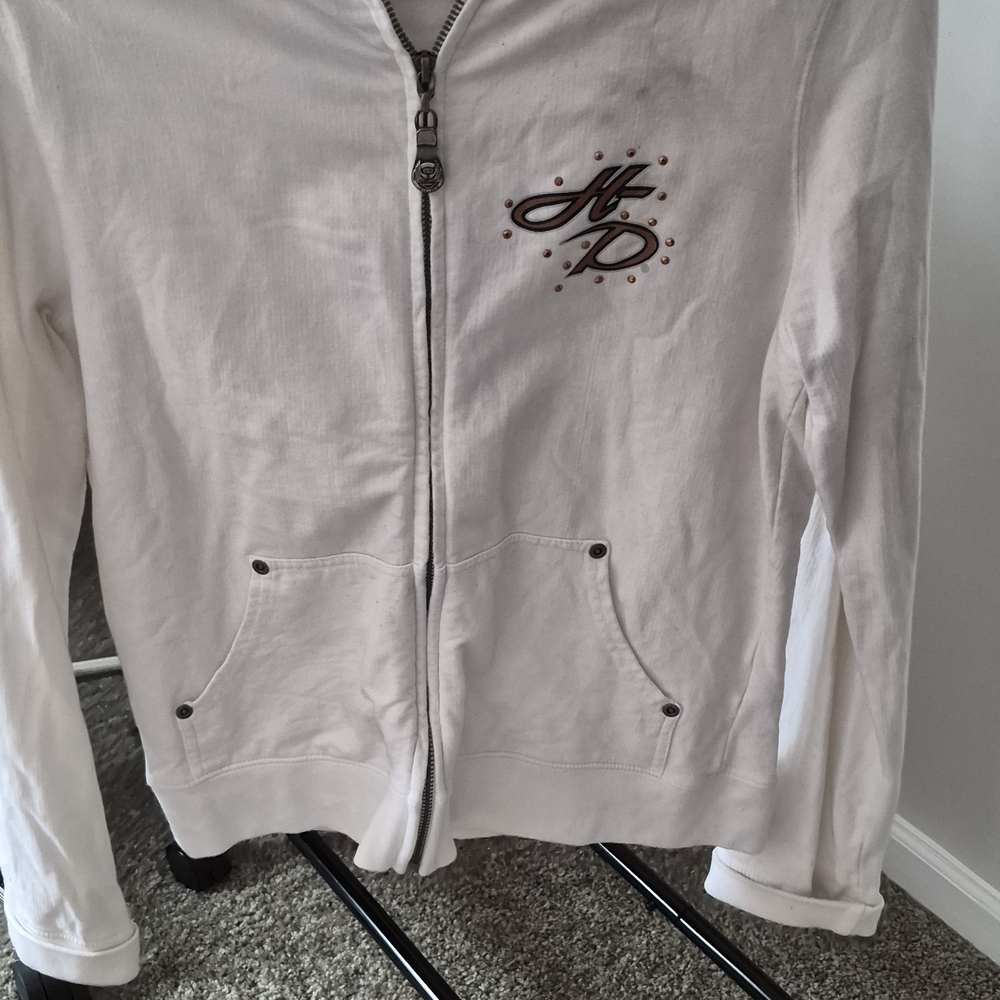 Harley-Davidson Cream Zip Hoodie with HD Logo Accents